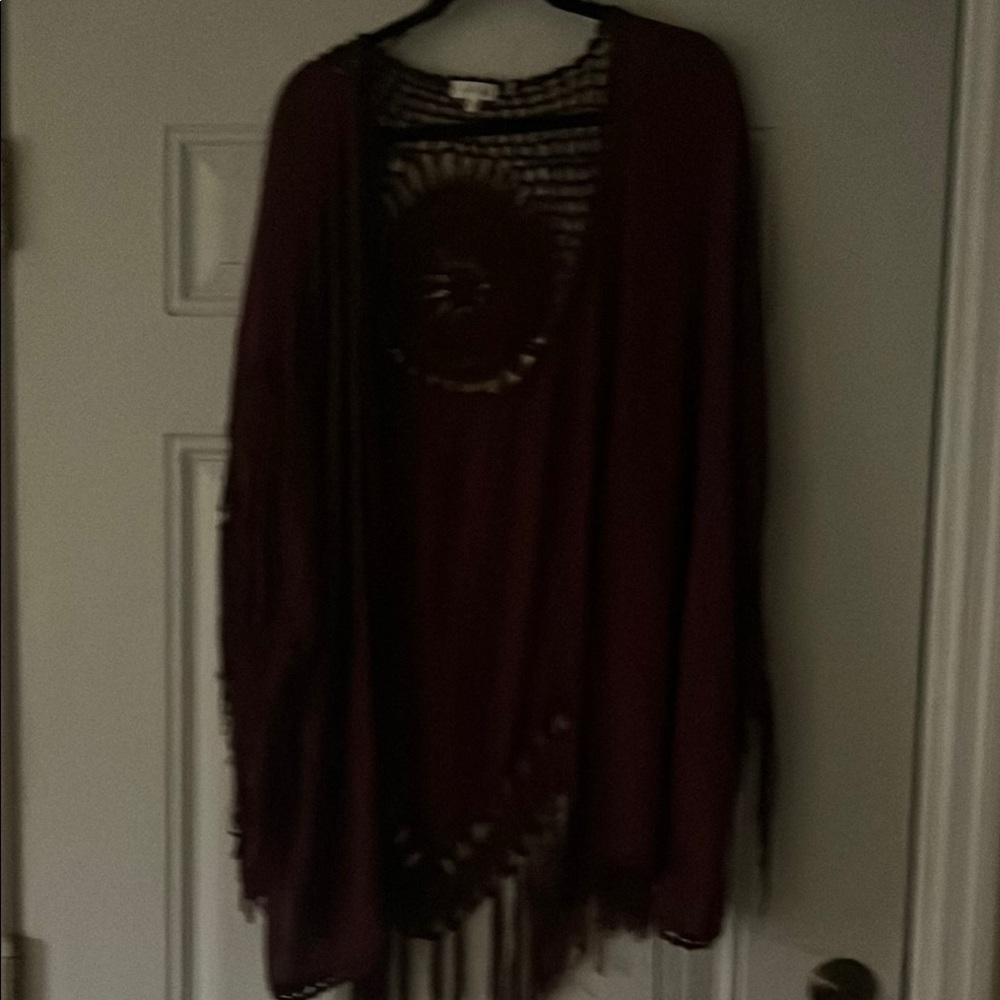 Women's Burgundy Sweater with Fringe